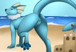  anus beach black_nose blue_body blue_pawpads butt claws digitigrade eeveelution female feral fightmeatpax finger_claws genitals hi_res looking_back nintendo pawpads paws pok&eacute;mon pok&eacute;mon_(species) presenting presenting_anus presenting_pussy purple_eyes pussy quadruped raised_leg raised_tail sand sand_castle sculpture sea seaside solo toe_claws vaporeon video_games water 