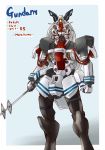  english_text gundam highres kantai_collection mechanization murakumo_(kantai_collection) no_humans polearm remodel_(kantai_collection) robot solo spear suzuki_no_m weapon 