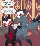  absurd_res anthro anus avian balls big_butt butt detailed_background duo english_text genitals grimm_(hollow_knight) helluva_boss hi_res hollow_knight male male/male penis precum_drip presenting presenting_hindquarters spread_anus spreading stolas_(vivzmind) team_cherry text theoryofstrings video_games 