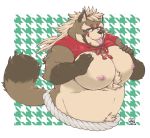  anthro belly big_pecs blep blush bust_portrait canid canine exe_exem goemon_(tas) male mammal nipples pecs portrait raccoon_dog simple_background solo tanuki tokyo_afterschool_summoners tongue tongue_out video_games 