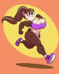  4:5 abs anthro big_breasts bodily_fluids bottomwear breasts cleavage clothed clothing eyewear female giant_panda glasses hi_res jogging mammal muscular muscular_female regret_everything shorts simple_background solo sweat ursid wide_hips 