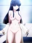  breasts cleavage erect_nipples mahouka_koukou_no_rettousei nipples no_bra nopan open_shirt pussy shiba_miyuki undressing 