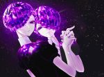  2others akamahura amethyst_(houseki_no_kuni) androgynous braid colored_eyelashes crystal_hair fingernails front_braid gem_uniform_(houseki_no_kuni) holding_hands houseki_no_kuni looking_at_viewer multiple_others nail_polish purple_eyes purple_hair purple_nails single_braid smile 