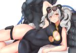  2020 absurd_res animal_humanoid arknights asian_clothing blush breasts clothing cute_fangs east_asian_clothing eyewear feater_(arknights) female glasses grey_hair hair hi_res hinanawi_mika humanoid looking_at_viewer mammal mammal_humanoid simple_background solo thick_thighs tight_clothing ursid ursid_humanoid white_background 