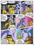  3:4 69_position after_orgasm anthro blue_body blue_eyes blue_fur brown_body brown_fur comic cowl cunnilingus detailed_background duo english_text facesitting felid female fur hi_res lombax machine male male/female mammal milking_machine oral prosthetic prosthetic_arm prosthetic_limb ratchet ratchet_and_clank rift_apart_lombax sex skeletonkid5 speech_bubble stripes text vaginal video_games 