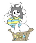  breast_squish breasts clothed clothing female hair hi_res mammal pattern_clothing simple_background squish striped_clothing stripes tem temmie_(undertale) undertale video_games white_body 