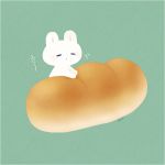  ayu_(mog) blush bread bunny closed_eyes food green_background motion_lines no_humans original parted_lips signature simple_background 