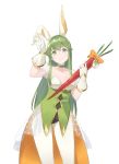  1girl animal_ears bunny_ears closed_mouth fake_animal_ears fire_emblem fire_emblem:_mystery_of_the_emblem fire_emblem_heroes gloves green_eyes green_hair highres holding leotard long_hair palla_(fire_emblem) ruis_bacon simple_background smile solo white_background white_gloves white_legwear 