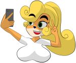  activision alpha_channel big_breasts blonde_hair breasts coco_bandicoot crash_bandicoot_(series) female hair mrschllyay peace_sign_(disambiguation) selfie smile solo video_games 
