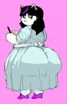  anthro big_butt black_hair butt catti_(deltarune) clothed clothing deltarune domestic_cat ear_piercing felid feline felis female footwear hair huge_butt looking_back makeup mammal piercing pink_background simple_background slightly_chubby solo source_request thick_thighs unknown_artist video_games yellow_eyes 