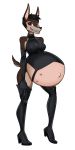  1:2 2019 absurd_res alpha_channel anthro belly big_belly black_hair brown_body brown_eyes brown_fur canid canine canis clothing dobermann domestic_dog female fur gloves grin hair handwear hellena_(dansharkman) hi_res latex_gloves latex_stockings looking_at_viewer mammal navel nipple_outline nipples outie_navel pinscher pregnant riddleaugust rubber smile solo tight_clothing 