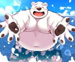  12beat13 2020 anthro belly blush clothing eyes_closed fur humanoid_hands kemono male mammal moobs navel nipples outside overweight overweight_anthro overweight_male polar_bear shirane_kan solo swimwear ursid ursine utau water white_body white_fur 