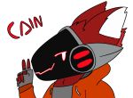  anthro cain_(purrito) canid canine canis clothed clothing fur grey_clothing machine male mammal orange_clothing protogen purrito_(artist) red_body red_fur solo wolf 