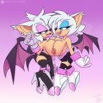  1:1 2020 anthro big_breasts bigdad breast_squish breasts chiropteran clothing colored digital_media_(artwork) drxii edit female female/female hi_res huge_breasts mammal nipples piercing rouge_the_bat simple_background sonic_the_hedgehog_(series) squish topless_female wings 