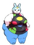  animal_crossing anthro belly big_belly big_breasts blonde_hair breasts clothed clothing eyeshadow female francine_(animal_crossing) fur hair half-closed_eyes lagomorph leporid makeup mammal narrowed_eyes nintendo obese obese_anthro obese_female overweight overweight_anthro overweight_female rabbit simple_background smile solo source_request unknown_artist video_games white_background white_body white_fur 