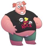  2020 anthro belly bottomwear clothing domestic_pig eyewear glasses leonthelionel male mammal overweight overweight_anthro overweight_male pink_body shirt shorts solo suid suina sus_(pig) topwear 