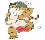  2020 anthro asian_clothing balls belly blush bodily_fluids clothing east_asian_clothing felid footwear fundoshi genitals hi_res hon55728 japanese_clothing kemono male mammal moobs nipples overweight overweight_anthro overweight_male pantherine sandals solo sweat tiger underwear underwear_on_face 