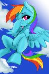  2:3 cloud colored equid equine female feral flying friendship_is_magic hasbro horse kiwi_cutie mammal my_little_pony one_eye_closed pony rainbow_dash_(mlp) solo tongue tongue_out wings wink 