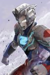  1boy alien clenched_hands highres ikuyoan looking_down no_humans signature solo tokusatsu ultraman_z ultraman_z_(series) upper_body white_eyes 