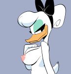  2020 absurd_res accessory anatid anseriform anthro aunt_maire avian beak bird breasts daisy_duck disney duck ducktales_(2017) eyeshadow feathers female hair hair_accessory hair_bow hair_ribbon hi_res makeup nipples non-mammal_breasts ribbons side_view solo white_body white_feathers white_hair 