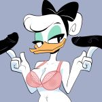 2020 absurd_res accessory anatid anseriform anthro aunt_maire avian beak bird bra breasts cleavage clothed clothing daisy_duck disembodied_penis disney duck ducktales_(2017) eyeshadow feathers female genitals hair hair_accessory hair_bow hair_ribbon hi_res makeup male male/female nipples penis ribbons translucent translucent_clothing underwear white_body white_feathers white_hair 