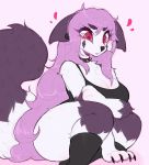 animal_humanoid anthro big_breasts blush boots breasts butt canid canine canis claws clothing collar ears_down female fluffy fluffy_tail footwear fur hair humanoid ichiigoneko mammal mammal_humanoid pink_background pink_hair pivoted_ears red_eyes simple_background sitting solo spiked_collar spikes thick_thighs white_body white_fur wolf 