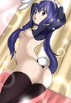 1girl :o animal_ears armpits arms_up ass blue_hair bow bowtie breasts bunny_ears bunny_tail fairy_tail highres nipples small_breasts tail thighhighs twintails wendy_marvell 