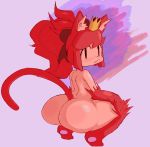  butt cat_princess crouching crown darayajonjet domestic_cat felid feline felis female fur humanoid inner_ear_fluff looking_at_viewer mammal nude princess_and_conquest rear_view red_body red_fur ribbons simple_background solo tuft 