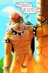  absurd_res accessory anthro balls bodily_fluids bowser bracelet cock_ring collar comic dialogue english_text erection genital_fluids genitals half-closed_eyes hi_res horn jewelry male mario_bros muscular muscular_anthro muscular_male narrowed_eyes nintendo nude open_mouth penis penis_accessory penis_jewelry precum solo spikes text thekinkybear uncut video_games 