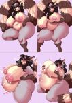  anthro belly big_belly big_breasts blush bodily_fluids breasts ezukapizumu female genitals hair hi_res huge_breasts hyper hyper_belly hyper_breasts lactating mammal pregnant procyonid pussy raccoon samantha_(scruffyclasher) solo 