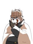  2020 3:4 ailurid anthro biped clothed clothing en_1_9 hat headgear headwear humanoid_hands kemono mammal overweight overweight_anthro red_panda simple_background solo white_background 