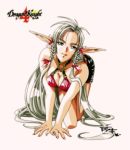  all_fours blue_eyes braid breasts cleavage copyright_name dragon_knight_4 full_body long_hair looking_at_viewer marlene official_art pointy_ears silver_hair simple_background takei_masaki very_long_hair white_background 