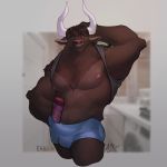  1:1 2020 a1tar anthro barazoku biceps bovid bovine bulge cattle clothing digital_media_(artwork) erection erigun genital_outline hi_res invalid_tag looking_at_viewer male mammal muscular muscular_anthro muscular_male nipples penis_outline shampoo shampoo_challenge solo solo_focus 