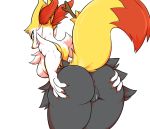  2020 anthro anus big_breasts big_butt braixen breasts butt chest_tuft claws danonymous dipstick_tail female genitals hi_res multicolored_tail nintendo pok&eacute;mon pok&eacute;mon_(species) pussy simple_background smile solo spreading thick_thighs tuft video_games white_background 