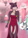  2020 3:4 anthro beastars blood blush bodily_fluids breasts canid canine canis cleavage clothed clothing dialogue female hi_res jewery juno_(beastars) legoshi_(beastars) male mammal nosebleed simple_background solo solo_focus wolf yukkooart 