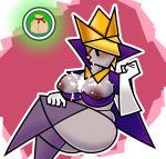  big_breasts big_butt blonde_hair blush bodily_fluids breasts butt clothing crossgender crown cum cum_on_breasts cum_on_face female genital_fluids gloves hair handwear headgear hi_res humanoid king_olly_(mario) mario_bros nintendo origami paper paper_mario paper_mario:_the_origami_king papercraft simple_background simple_eyes sloottereo solo video_games 