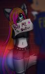  anthro bottomwear canid canine canis clothing cute_fangs detailed_background dream_mirage dream_mirage_(hyperion) ear_piercing ear_ring edgy emo female fox hair hi_res hybrid kayla_kitsune knee_socks legwear long_hair mammal piercing police shorts sign socks solo teenager text wolf young 