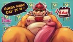  2020 ? anthro belly bowser dunothewolf english_text erection genitals hi_res koopa male mario_bros moobs navel nintendo nipples overweight overweight_anthro overweight_male penis scalie solo text video_games 