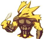  abs alakazam brown_body looking_at_viewer male muscular muscular_male nintendo pecs pok&eacute;mon pok&eacute;mon_(species) red_eyes simple_background solo tro_pikaru vein video_games yellow_body 