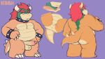  anthro balls belly bitebox64 bowser bowser_day butt cute_fangs genitals humanoid_genitalia humanoid_penis koopa male mario_bros moobs nintendo penis scalie shell-less simple_background solo video_games 