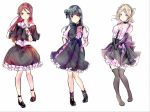  3girls bangs black_footwear black_gloves black_hair black_legwear black_skirt blonde_hair blunt_bangs breasts cleavage closed_mouth dress dress_shirt elbow_gloves floating_hair full_body gloves guilty_kiss_(love_live!) hand_on_hip long_hair looking_at_viewer love_live! love_live!_sunshine!! medium_breasts medium_dress miniskirt multiple_girls ohara_mari parted_bangs pinafore_dress pink_shirt pleated_skirt red_eyes red_hair sakurauchi_riko shiny shiny_hair shirt short_sleeves simple_background sketch skirt sleeveless sleeveless_shirt smile standing straight_hair thighhighs tsushima_yoshiko uro_(m369) white_background yellow_eyes 