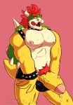  anthro big_penis bodily_fluids body_hair bowser clothing drooling facial_hair genital_fluids genitals hi_res koopa male mario_bros muscular muscular_anthro muscular_male nintendo pecs penis precum pubes saliva scalie solo soot_in_suit spikes underwear vein video_games 