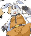  2020 anthro balls belly bottomwear bulge clothing eyewear facial_hair genitals glasses humanoid_hands kemono lagomorph leporid male mammal mustache nintendo pants peppy_hare rabbit sakusan_kc simple_background solo_focus star_fox video_games white_background 