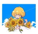  1girl blonde_hair cloud day dr._stone flower suika_(dr.stone) sunflower tkt0100 