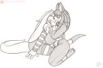  3:2 anthro big_breasts breasts canid canine canis clothed clothing digital_media_(artwork) drxii duo female female/female gooseberry_kobold hair huge_breasts jackal kissing kobold kobold_quest making_out mammal nipples non-mammal_breasts reptile scalie simple_background 