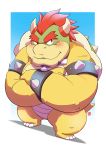  2020 absurd_res anthro biped blush bowser bowser_day hi_res kamui_shirow koopa male mario_bros nintendo overweight overweight_anthro overweight_male scalie simple_background solo video_games 