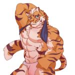  1:1 abs anthro biceps blue_eyes bulge clothed clothing clothing_lift felid fur hair lin_hu male mammal multicolored_body multicolored_fur muscular muscular_anthro muscular_male muscular_thighs nekojishi orange_body orange_fur pantherine pecs sanjiaoasanjiao shirt shirt_lift simple_background striped_body striped_fur striped_tail stripes tiger topwear triceps two_tone_body two_tone_fur underwear white_background white_body white_fur white_hair 