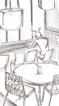 2020 9:16 anthro antlers beastars bottomwear cervid cervine chair clothed clothing counter detailed_background digital_media_(artwork) ears_down furniture hi_res horn inside kemono louis_(beastars) male mammal mcdonald&#039;s pants pivoted_ears red_deer sad sitting solo table tapirclip topwear 