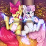  1:1 2020 apple_bloom_(mlp) bdsm blush bondage bound disembodied_hand duo equid equine feathers female feral friendship_is_magic hasbro hi_res horn horse magic mammal my_little_pony outside pony shoggoth-tan sweetie_belle_(mlp) teary_eyes tickle_torture tickling unicorn young 
