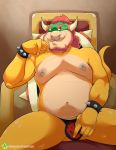  2020 anthro belly bowser bowser_day bulge clothing cute_fangs dirty-palms hi_res humanoid_hands koopa male mario_bros moobs navel nintendo nipples overweight overweight_anthro overweight_male scalie sitting solo underwear video_games 